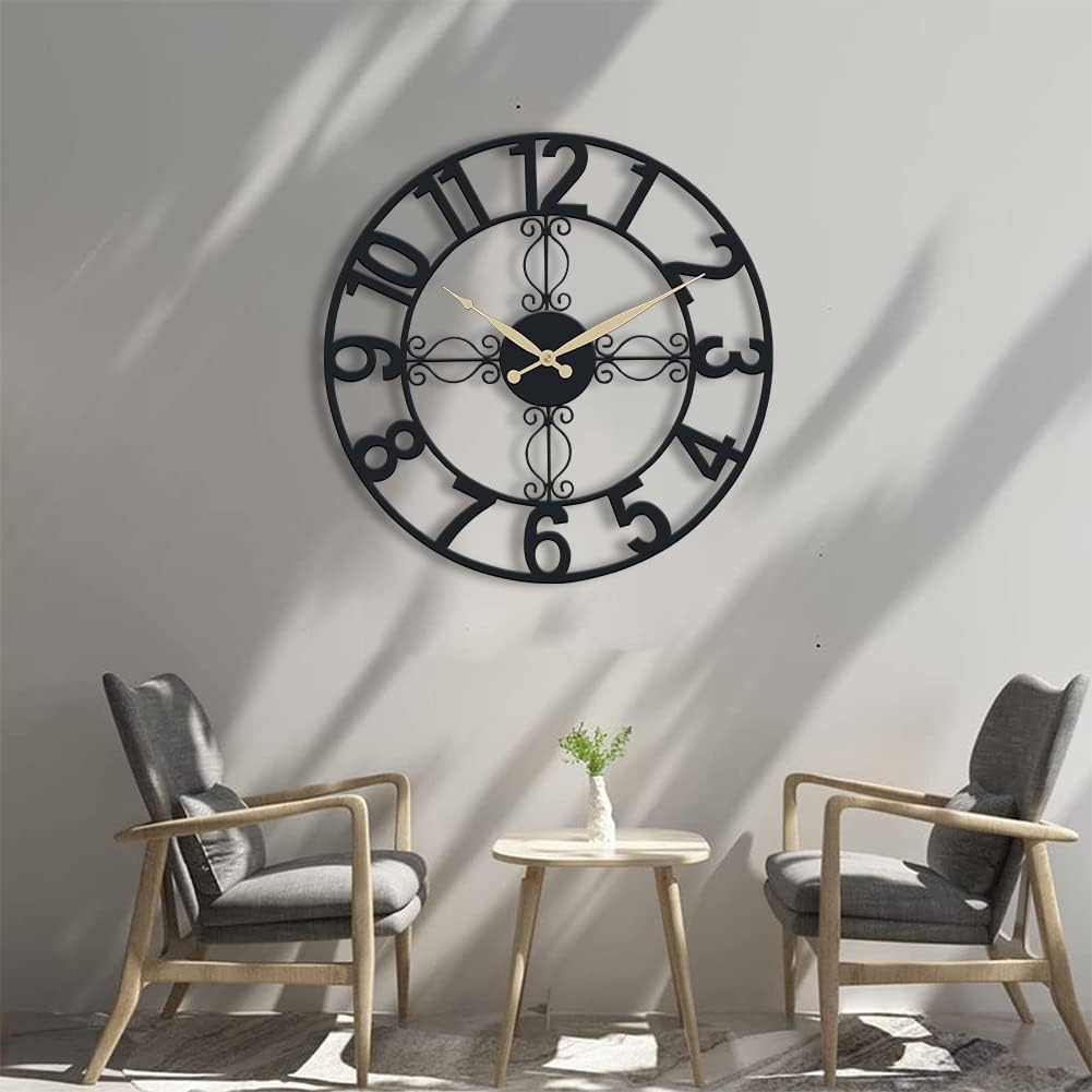 OCEST Outdoor Wall Clock 18 inch Outside Waterproof Garden Clock,Large Numerals Giant Open face Large Outdoor Garden Wall Clock-Black