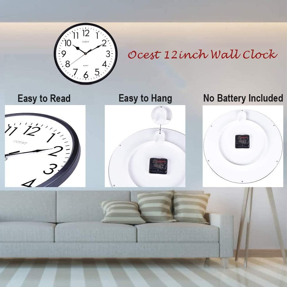 OCEST 12 Inch Indoor Outdoor Wall Clock Large Display Battery Operated Quartz Decorative Clock Silent Non-Ticking Round Easy to Read for Pool Garden Patio Office Living Room