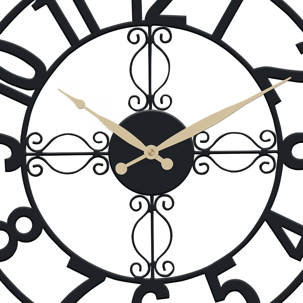 OCEST Outdoor Wall Clock 18 inch Outside Waterproof Garden Clock,Large Numerals Giant Open face Large Outdoor Garden Wall Clock-Black