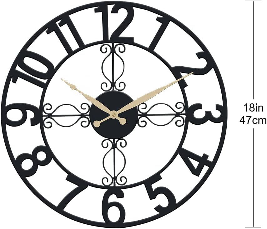 OCEST Outdoor Wall Clock 18 inch Outside Waterproof Garden Clock,Large Numerals Giant Open face Large Outdoor Garden Wall Clock-Black