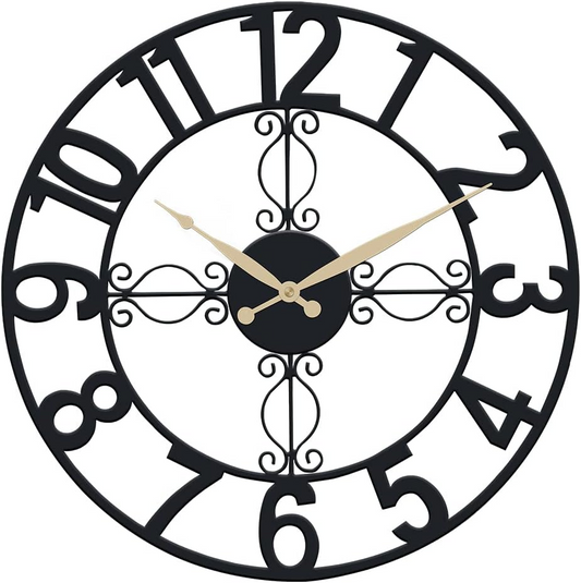 OCEST Outdoor Wall Clock 18 inch Outside Waterproof Garden Clock,Large Numerals Giant Open face Large Outdoor Garden Wall Clock-Black