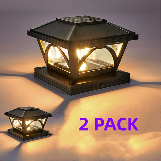 2 Pack Solar Post Cap Lights, 4x4/5x5 Outdoor LED Fence Post Cap Lights, Solar Powered Deck Lights for Dock Waterproof, fit for Wooden/Vinyl Posts